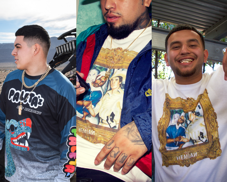 Three people wearing Paleta'z jerseys and tees